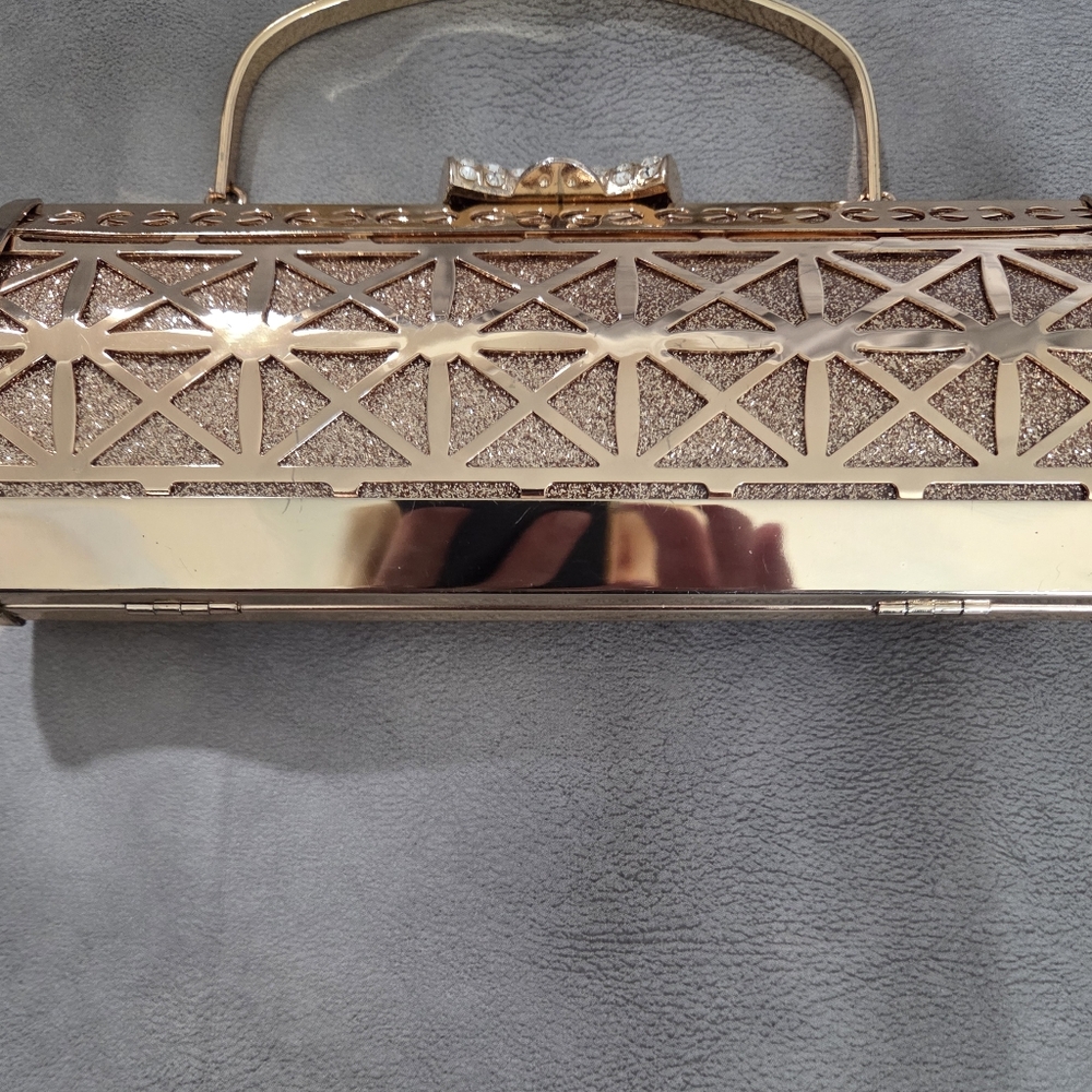 Gold Rhinestone Evening GLAM Clutch Bag Formal Party Wedding - Picture 4 of 14